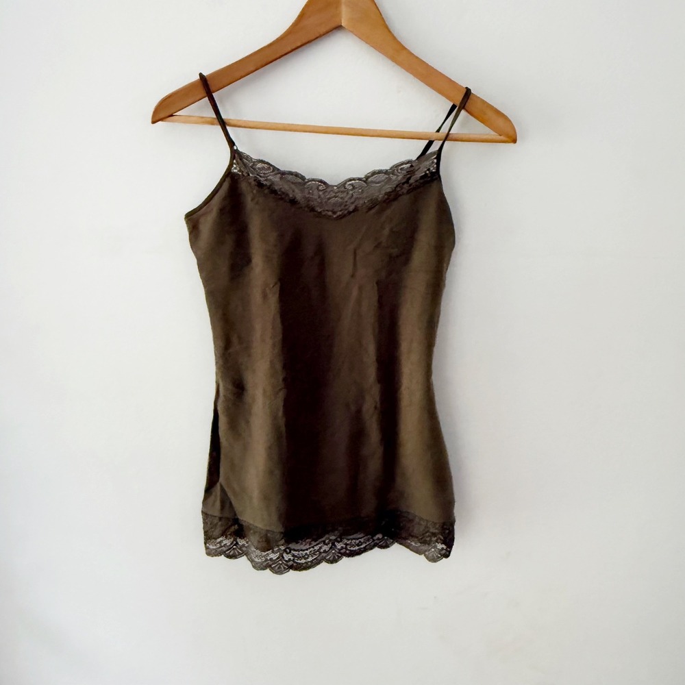 Vtg Y2K Express Cami Top Women S Brown Lace Trim Coquette Fairycore Grunge Indie